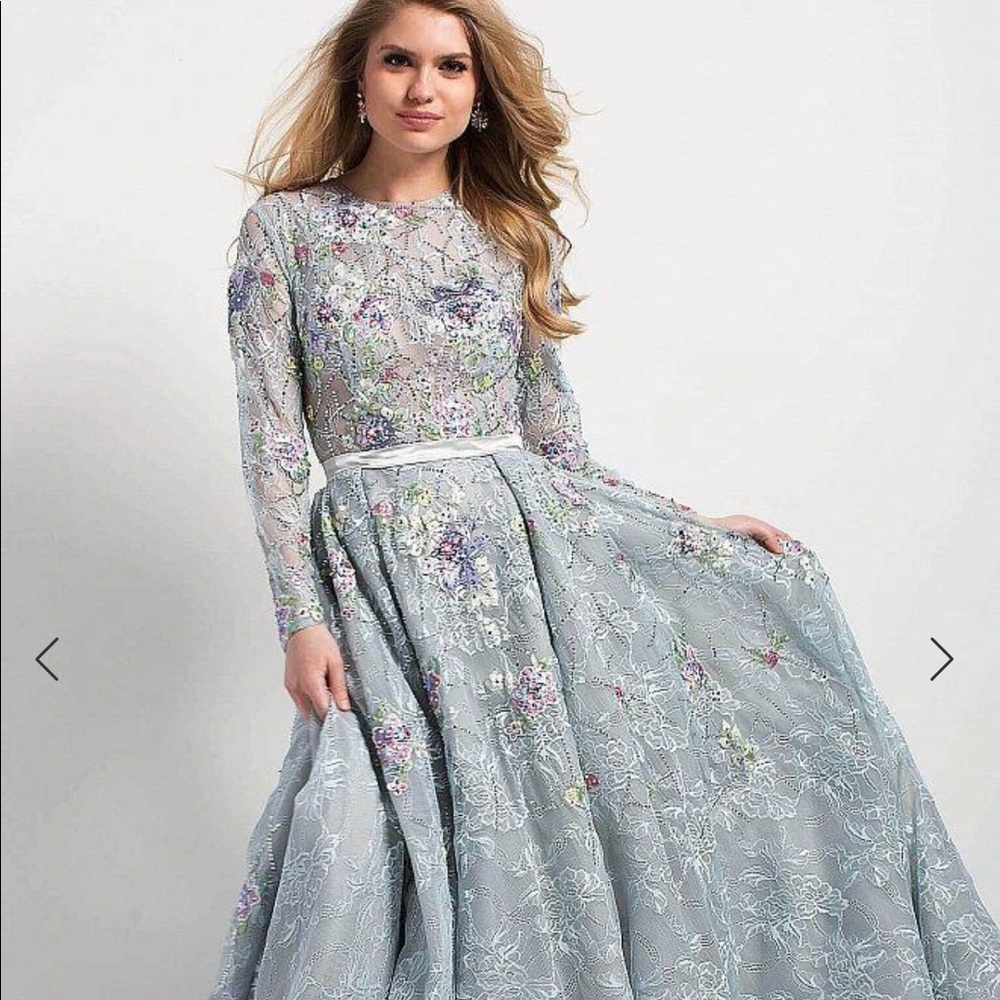 COPY - Jovani Long Sleeve Multi Floral Illusion Lace Gown